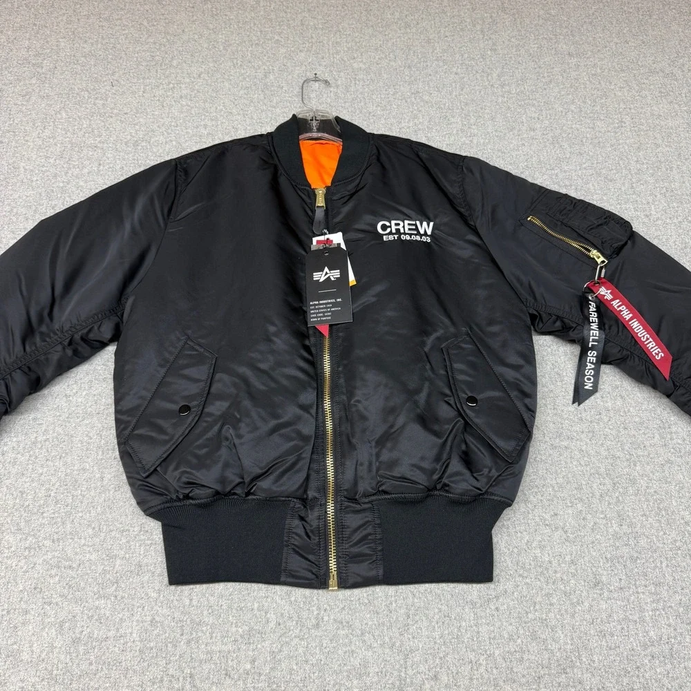 Alpha Industries MA-1 Flight Jacket Large Black Crew Bomber MJM21000C1 NWT